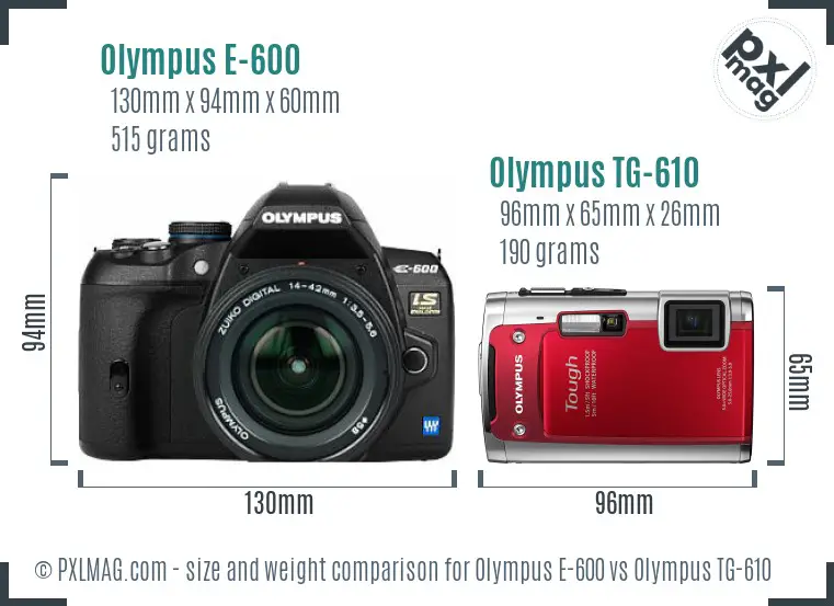 Olympus E-600 vs Olympus TG-610 size comparison