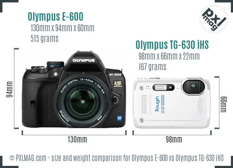 Olympus E-600 vs Olympus TG-630 iHS size comparison