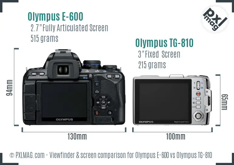 Olympus E-600 vs Olympus TG-810 Screen and Viewfinder comparison