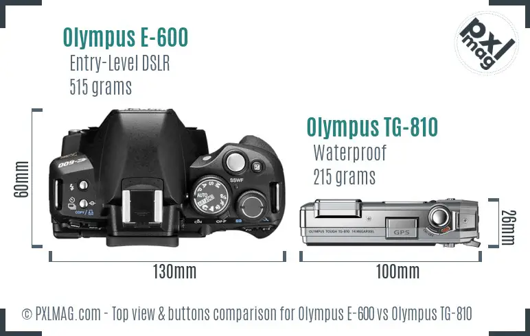 Olympus E-600 vs Olympus TG-810 top view buttons comparison