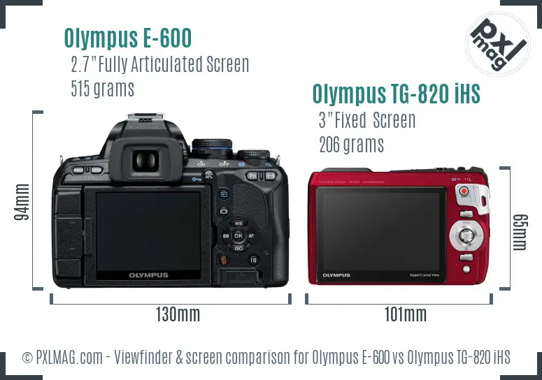 Olympus E-600 vs Olympus TG-820 iHS Screen and Viewfinder comparison