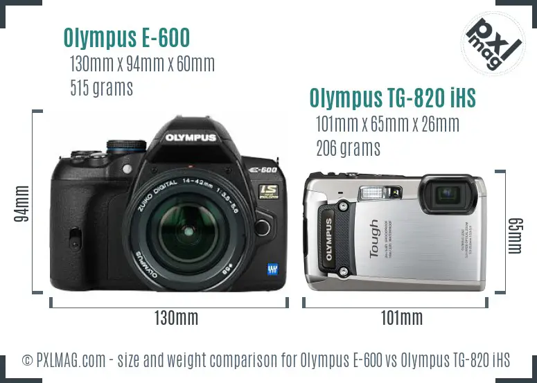 Olympus E-600 vs Olympus TG-820 iHS size comparison