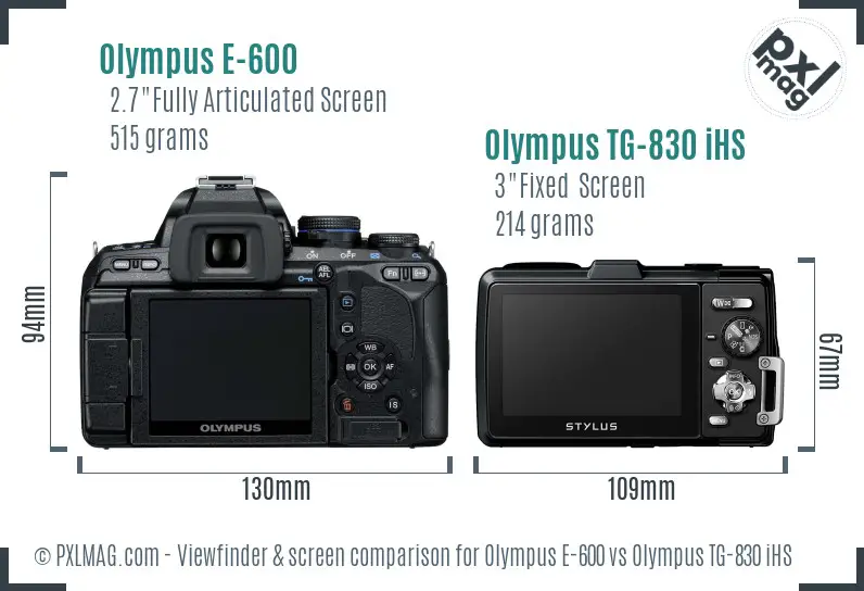 Olympus E-600 vs Olympus TG-830 iHS Screen and Viewfinder comparison