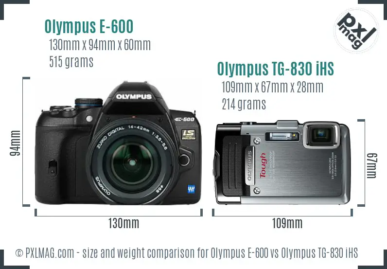 Olympus E-600 vs Olympus TG-830 iHS size comparison