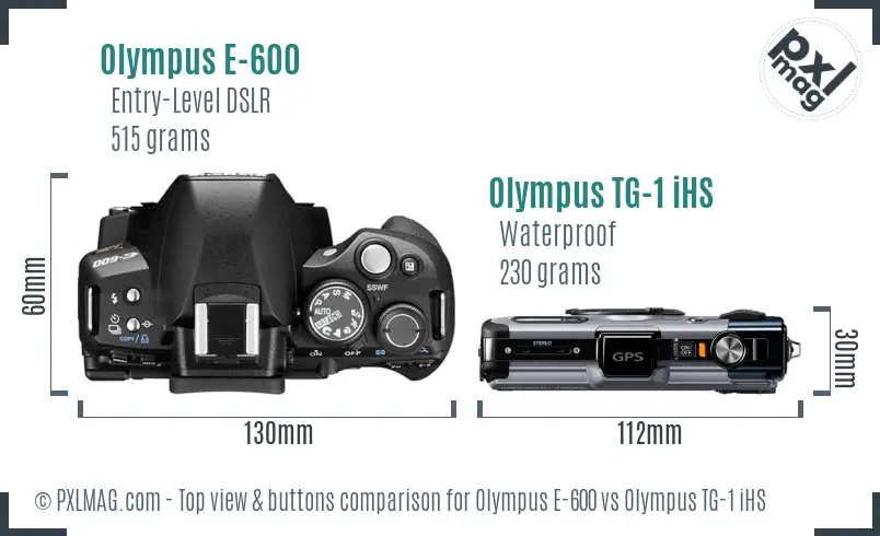 Olympus E-600 vs Olympus TG-1 iHS top view buttons comparison