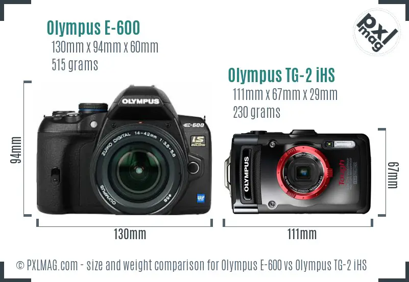 Olympus E-600 vs Olympus TG-2 iHS size comparison