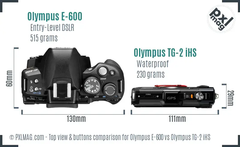 Olympus E-600 vs Olympus TG-2 iHS top view buttons comparison
