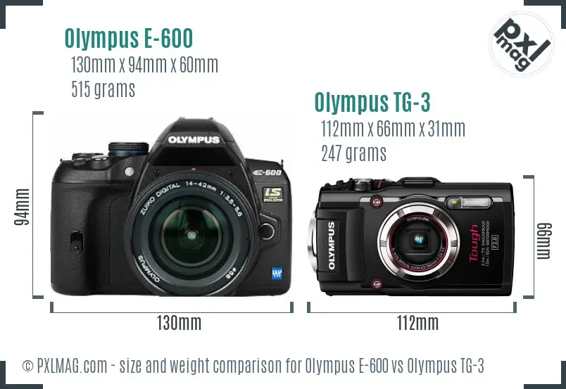 Olympus E-600 vs Olympus TG-3 size comparison
