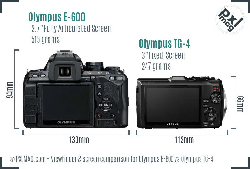 Olympus E-600 vs Olympus TG-4 Screen and Viewfinder comparison