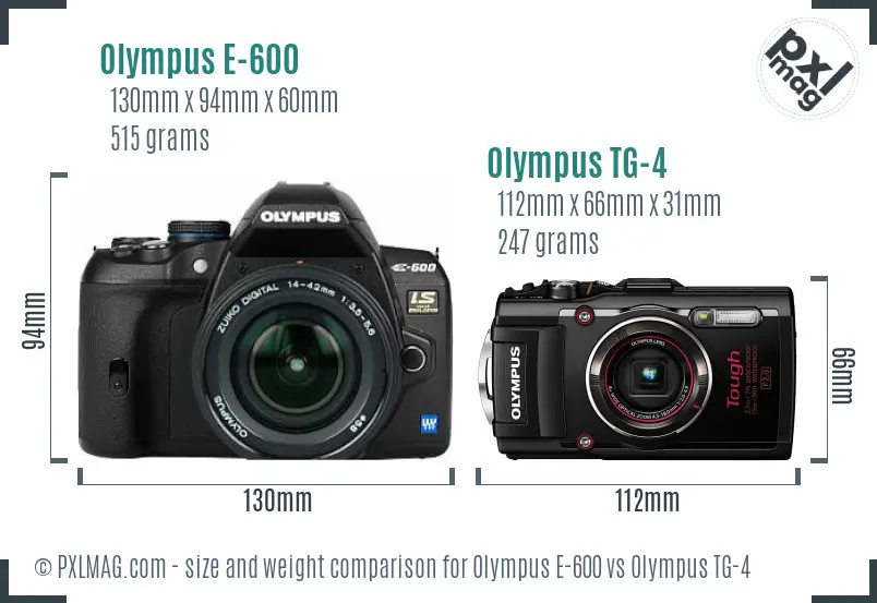 Olympus E-600 vs Olympus TG-4 size comparison