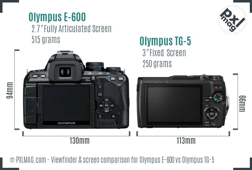 Olympus E-600 vs Olympus TG-5 Screen and Viewfinder comparison