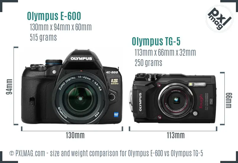 Olympus E-600 vs Olympus TG-5 size comparison