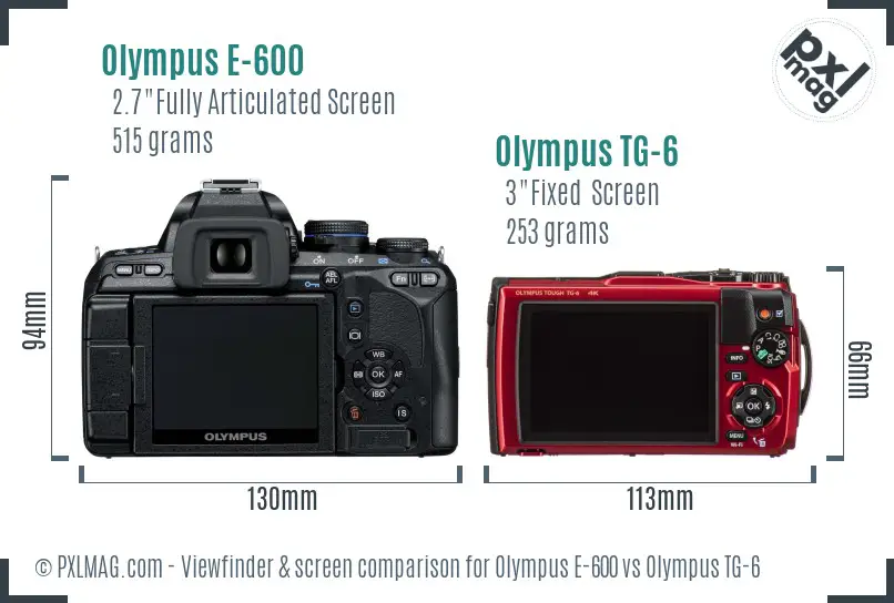 Olympus E-600 vs Olympus TG-6 Screen and Viewfinder comparison
