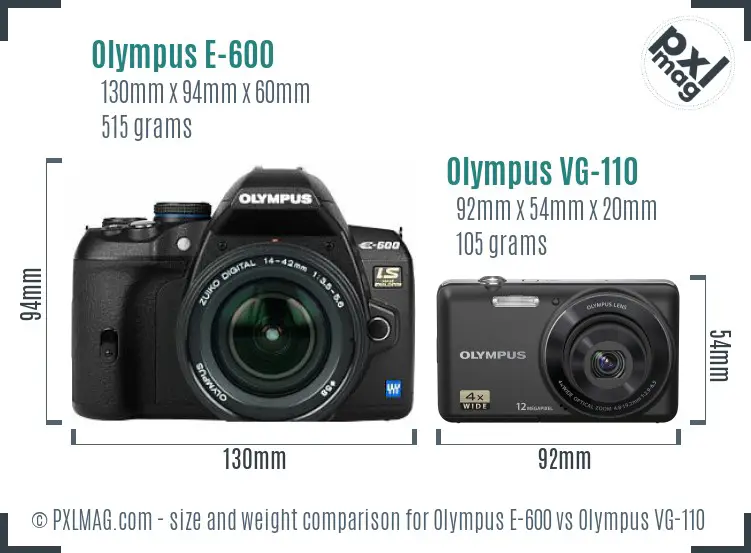 Olympus E-600 vs Olympus VG-110 size comparison