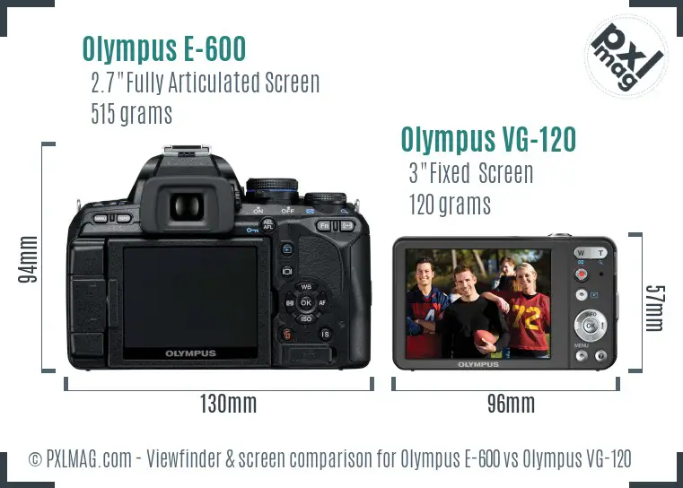 Olympus E-600 vs Olympus VG-120 Screen and Viewfinder comparison