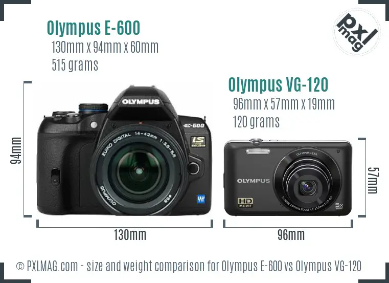Olympus E-600 vs Olympus VG-120 size comparison