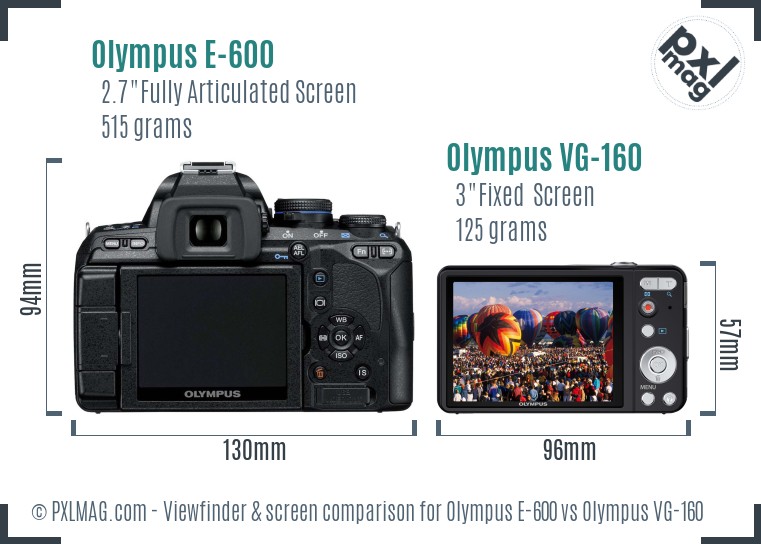Olympus E-600 vs Olympus VG-160 Screen and Viewfinder comparison