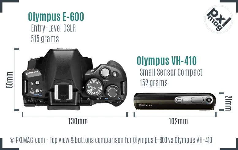 Olympus E-600 vs Olympus VH-410 top view buttons comparison