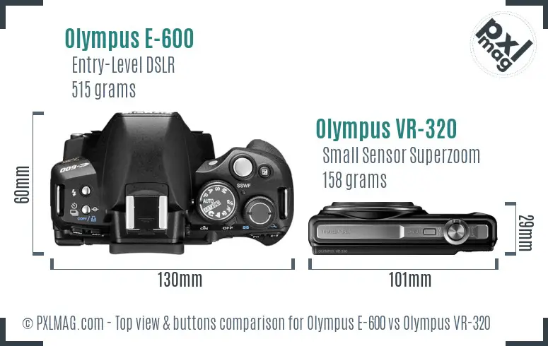 Olympus E-600 vs Olympus VR-320 top view buttons comparison