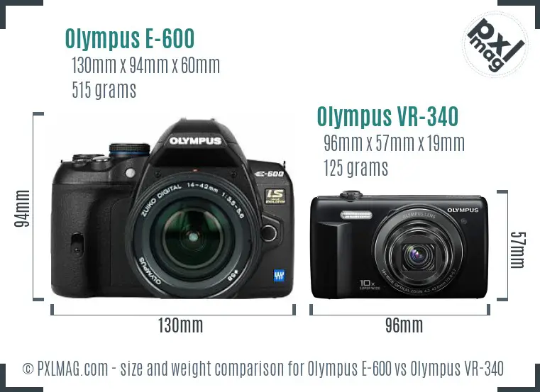 Olympus E-600 vs Olympus VR-340 size comparison