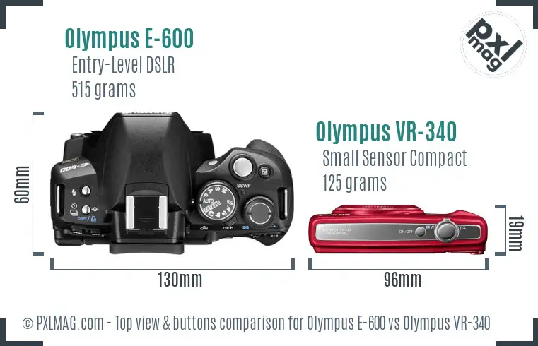 Olympus E-600 vs Olympus VR-340 top view buttons comparison