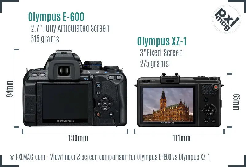 Olympus E-600 vs Olympus XZ-1 Screen and Viewfinder comparison