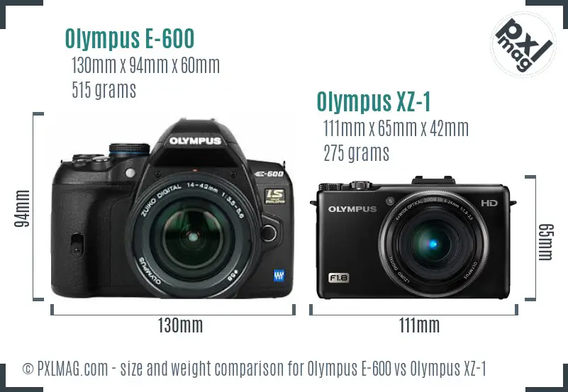 Olympus E-600 vs Olympus XZ-1 size comparison