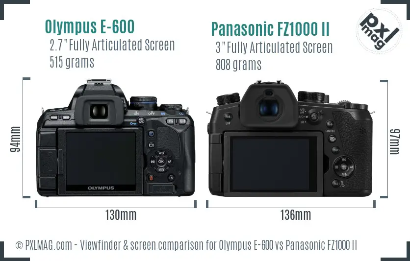 Olympus E-600 vs Panasonic FZ1000 II Screen and Viewfinder comparison
