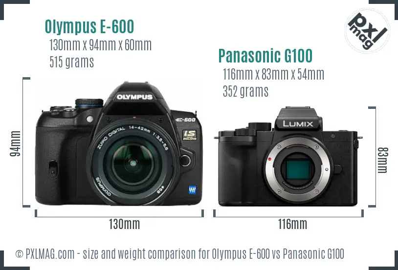 Olympus E-600 vs Panasonic G100 size comparison