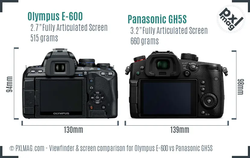 Olympus E-600 vs Panasonic GH5S Screen and Viewfinder comparison