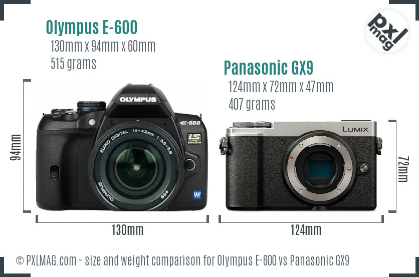 Olympus E-600 vs Panasonic GX9 size comparison