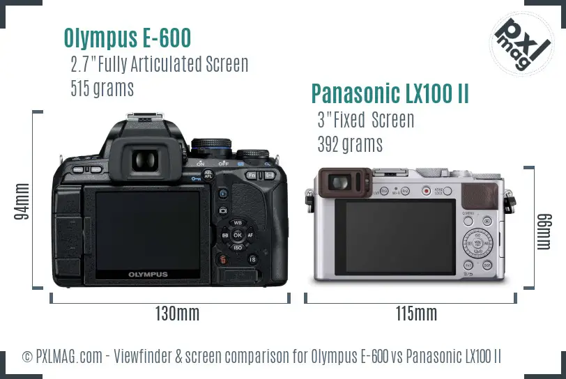 Olympus E-600 vs Panasonic LX100 II Screen and Viewfinder comparison