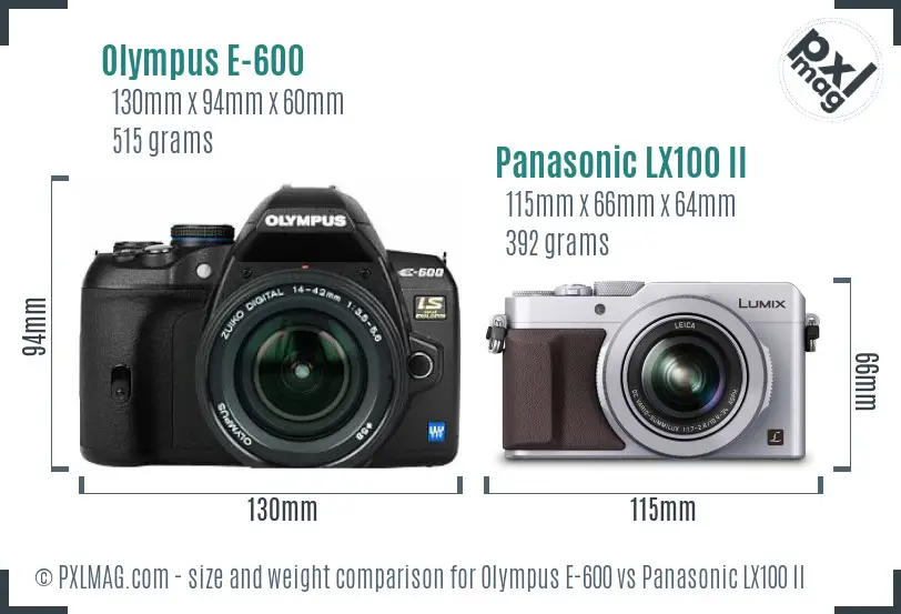 Olympus E-600 vs Panasonic LX100 II size comparison