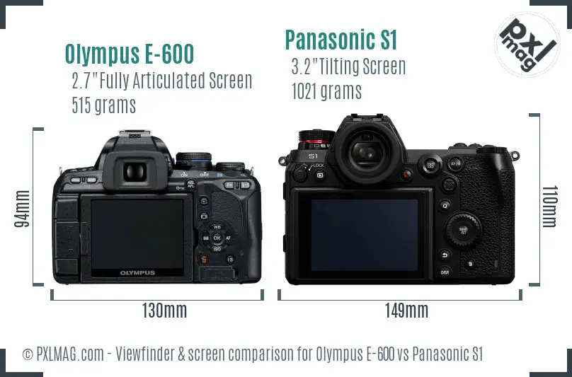 Olympus E-600 vs Panasonic S1 Screen and Viewfinder comparison