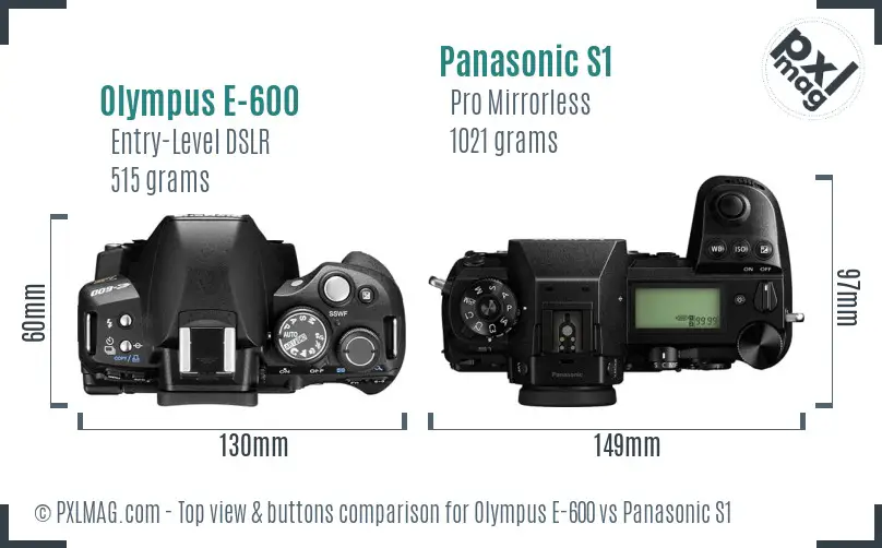 Olympus E-600 vs Panasonic S1 top view buttons comparison