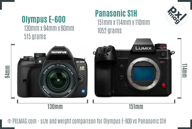 Olympus E-600 vs Panasonic S1H size comparison