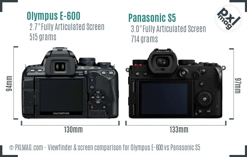 Olympus E-600 vs Panasonic S5 Screen and Viewfinder comparison