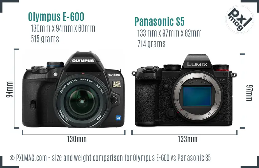 Olympus E-600 vs Panasonic S5 size comparison