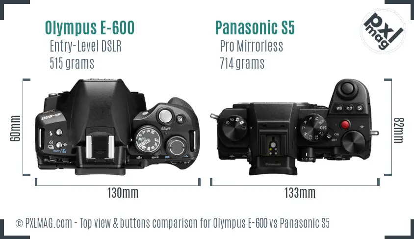 Olympus E-600 vs Panasonic S5 top view buttons comparison