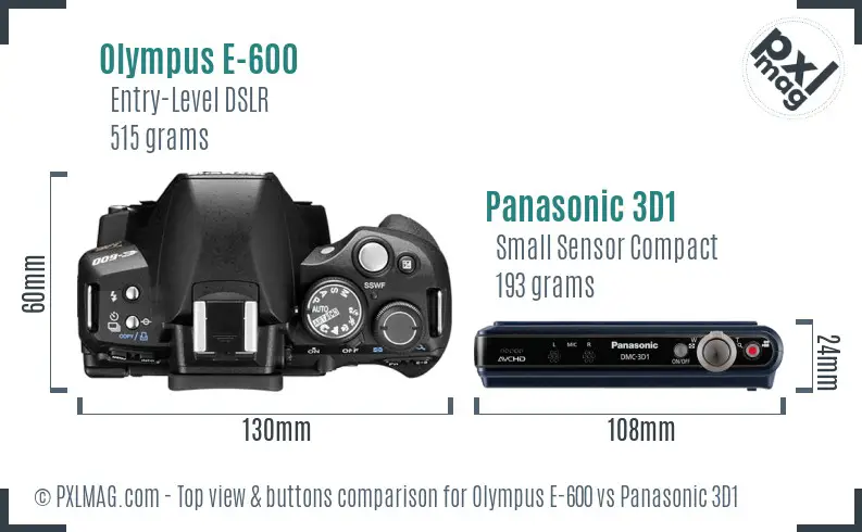 Olympus E-600 vs Panasonic 3D1 top view buttons comparison