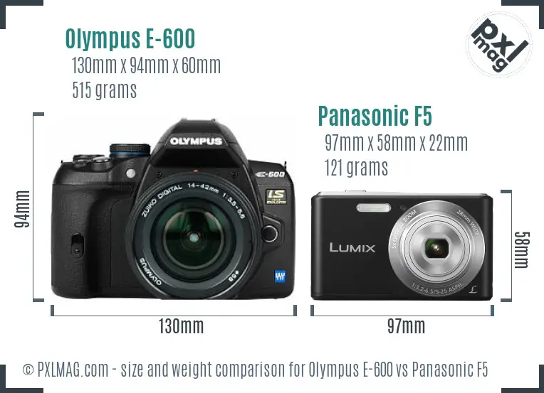 Olympus E-600 vs Panasonic F5 size comparison