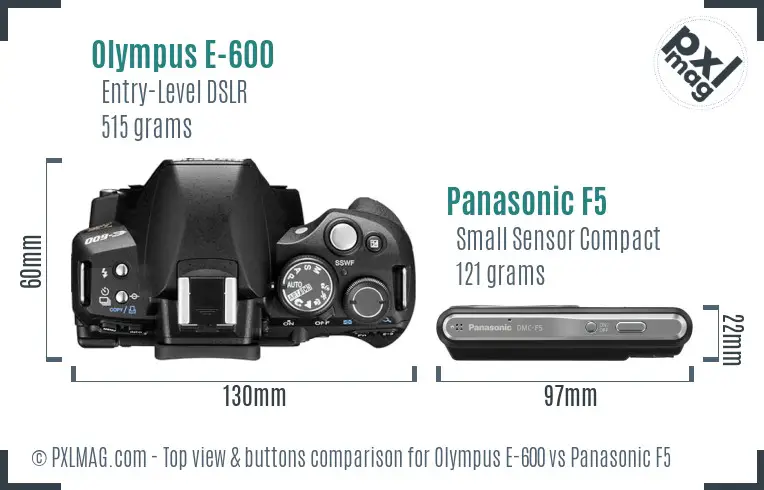 Olympus E-600 vs Panasonic F5 top view buttons comparison