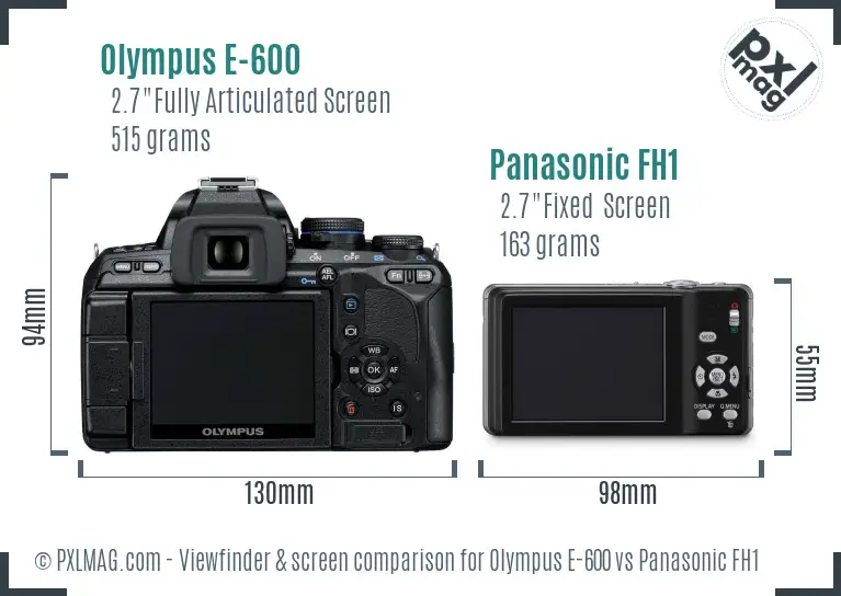 Olympus E-600 vs Panasonic FH1 Screen and Viewfinder comparison