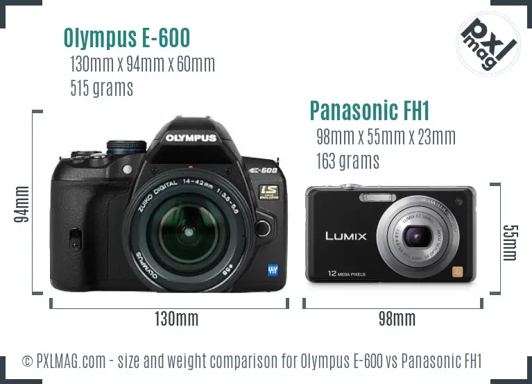 Olympus E-600 vs Panasonic FH1 size comparison