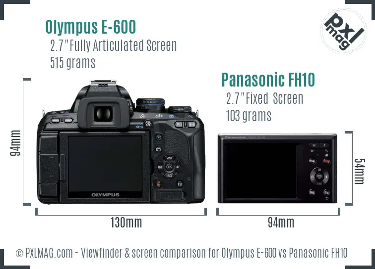 Olympus E-600 vs Panasonic FH10 Screen and Viewfinder comparison