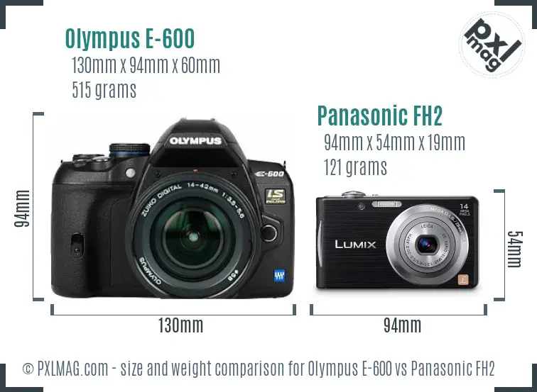 Olympus E-600 vs Panasonic FH2 size comparison