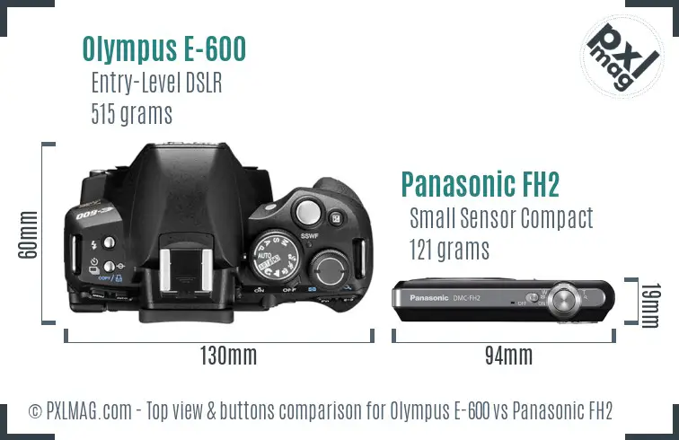 Olympus E-600 vs Panasonic FH2 top view buttons comparison