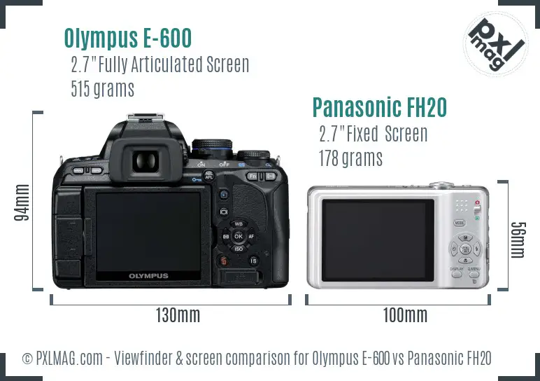 Olympus E-600 vs Panasonic FH20 Screen and Viewfinder comparison