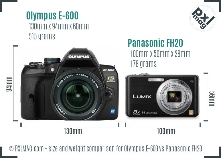 Olympus E-600 vs Panasonic FH20 size comparison