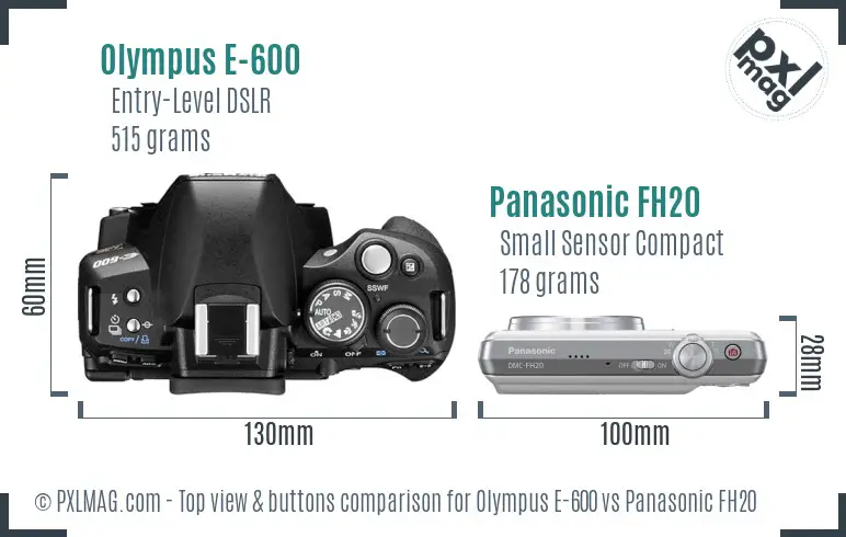 Olympus E-600 vs Panasonic FH20 top view buttons comparison